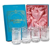 GLASSIQUE CADEAU Vintage Art Deco 1920s Highball Gin Cocktail Glasses | Set of 4 | 400 ml Tall Crystal Tumblers for Drinking Mojito, Whiskey Highball, Classic Long Bar Drinks