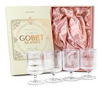 GLASSIQUE CADEAU Vintage Art Deco Ribbed Goblet Cocktail Glasses with Stem | Set of 4 | 300 ml Short Stemmed Crystal Tumblers for Drinking Classic Gin, Whiskey, Vodka Bar Drinks