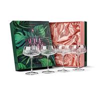 GLASSIQUE CADEAU Vintage Flamingo Belle Coupe Glasses for Cocktails and Champagne | Set of 4 | 340 ml Crystal Retro Style Stemmed Saucers for Elegant Bar Drinks | Tropical Glassware Collection