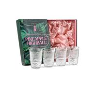 GLASSIQUE CADEAU Vintage Pineapple Highball Cocktail Glasses | Set of 4 | 340 ml Crystal HiBall Glassware for Drinking Tropical Gin, Rum, Vodka, Whiskey Bar Drinks | Thick Tall Tumblers