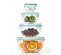 Glasslock Mixing Bowl 8pcs set with latching lid, Airtight & Leakproof, Space saving nesting Bowl set, Microwave safe, Dishwasher safe