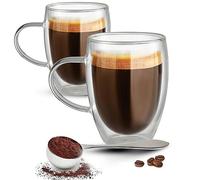GlassTone Double-Walled Coffee Cups - Set of 2 Glass Mugs for Cappuccino - 350ml