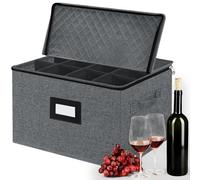 Glassware Storage Box,Wine Glass Champagne Flute Protector,Stemware Packing Moving Boxes,Grey Fabric Wineglass Rack Holder Organiser with Lids 12 Dividers for Glasses,Cups,Cupboard,Kitchen,Motorhome