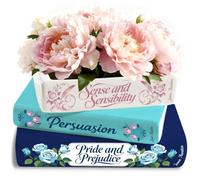 GLASSWINDS Small Book-Shaped Ceramic Planter for Flowers, Classic Titles Vase for Bookshelf Home Office Decor, Unique Decorative Gifts for Book Lovers, Jane Austen