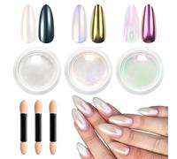 Glassy Pearl Chrome Nail Powder - LEDSUUEI White Nail Chrome Powders, Glazed Donut Aurora Chrome Powder for Nails, Ice Clear Transparent Mermaid Chrome Powder Pigment Nail Glitter: Easy DIY Deco Salon
