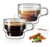 glastal 120 ml Espresso Glasses Set of 2 Double-Walled Espresso Cups Glass, Espresso Coffee Glasses Tea Glasses Espresso Cups Set for Tea Milk, Birthday Gift for Women Men