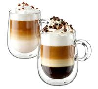 glastal 2x350ml Double Walled Coffee Glasses Mug Cappuccino Latte Glass Cup | Borosilicate Glass, Double Walled Glasses Cups with Handle, Heat Resistant Glass Cup for Coffee Tea Milk Ice Cream