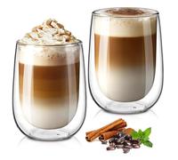 glastal 2x350ml Double Walled Coffee Glasses Mugs Cappuccino Latte Cups | Double Wall, Borosilicate Glass, Cappuccino Latte Macchiato Glasses Cups for Coffee Tea Milk Juice Ice Cream