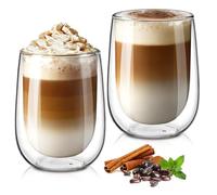 glastal 2x350ml Double Walled Coffee Glasses Mugs Cappuccino Latte Macchiato Glasses Cups for Coffee Tea Milk Juice Ice Cream Borosilicate Heat Resistant Glass Cups