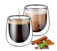 glastal Double Walled Espresso Coffee Glass Cups Glasses Borosilicate Glasses for Tea Dessert 100ml (4oz) Set of 2