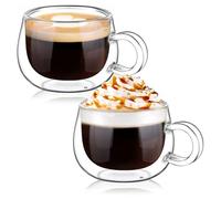glastal Espresso Cup 120ml Double Wall Glasses Espresso Coffee Glass Cups Set of 2 Borosilicate Glasses Small Coffee Tea Cups with Handle for Iced Americano,Macchiato,Milk
