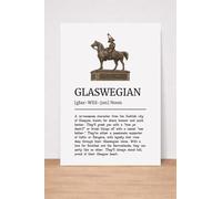 Glaswegian Definition Print, Funny Scottish Glasgow Wall Art, Humorous Scotland Poster, (White) Size A4