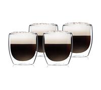 GLASWERK Double Wall Design Latte Macchiato Glasses (4 x 250ml) Cappuccino Cups - Double Wall Borosilicate Glasses - Dishwasher Safe Tea Glasses Coffee Cup Set