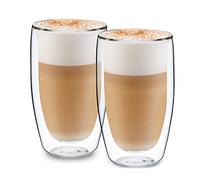 GLASWERK Set of 2 450ml Coffee Cups, Insulated Double Walled Glass Mugs, Handmade Double Glass Coffee Cup, -30°-150°C Range, Walled Mug Glasses for Latte Cappuccino Macchiato Ice