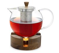 GLASWERK Teapot with Warmer Set - 1300 ml Glass Tea Pot with Stainless Steel Strainer to Brew Loose Leaves Tea - Perfect Tea Maker | Heat Resistant Glass Teapot Gift Set for 4-6 Cups