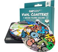 Glatiaofy Record Coasters for Drinks with Player and Unique Labels for Music Lovers, 6 Pcs Music Coasters for Drinks, Bars, Party, Office, Gifts for Music Lovers, Home Decor Housewarming Gifts Ideas