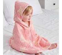 Glattol HardNok Bamboo Muslin Baby Towel Hooded,32 x 32 inches Silk Soft and Comfortable 6 Layer Large Bath Towel for Boys,Girls(Ocean Pink)……