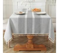Glattol Laolitou Waterproof Mantel de lino de algodón para mesa de comedor, rústico, cocina, rectangular, mantel de mesa de centro, líneas grises, 55 x 120 pulgadas