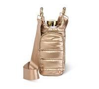 Glattol WanderFull Crossbody HydroBag - Water Bottle Holder - Quilted Bottle Bag - Water Bottle Carrier with Strap - Stylish Puffer Tote for Water Bottle (Gold Shiny hydrobag with Solid Gold Strap)