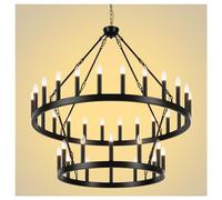 Glattol Yikrfiae Black Wagon Wheel Chandelier 2 Tier 36-Lights 48 Inch Extra Large Farmhouse Light Fixture, Round Rustic Lighting for Dining Room Kitchen Island Foyer Entryway…