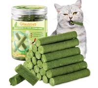 Glaublieb 100g Cat Grass Teething Stick, Freezed Dried Cat Grass Sticks Snacks for Cats, Edible Cats Treats for Teeth Cleaning and Hairball Removal
