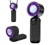 GlauStalos Portable Handheld Fan, Turbo Fan with Ice Cooling & 120 Adjustable Speeds, 3000mAh Rechargeable Personal Fan with Digital Display, 90° Foldable Mini Fan for Travel, Office, Outdoor, Black