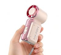 GlauStalos Portable Handheld Mini Fan, Personal Hand Fan with 199 Speeds and 3600mAh Rechargeable, LED Display Battery Operated Small Fan with Lanyard for Home Office Travel Outdoor (Pink)