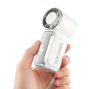 GlauStalos Portable Handheld Mini Fan, Personal Hand Fan with 199 Speeds and 3600mAh Rechargeable, LED Display Battery Operated Small Fan with Lanyard for Home Office Travel Outdoor (White)