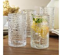 Glaver's Highball Drinking Glasses, Set of 4 Clear 15 Ounce Crackle Design Textured Drinking Glasses Heavy Duty Basic Set for Everyday Home, Bar use for Water Juice Cocktails Smoothies.