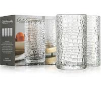 Glaver's Highball Drinking Glasses, Set of 4 Clear 15 Ounce Patent Crackle Design Textured Drinking Glasses Heavy Duty premium Glassware for Everyday Home, Bar use