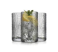 Glaver's Highball Glasses Set of 4 Smoke Drinking Glasses, 15 Ounce Crackle Textured Newly Designed Patent Glassware Heavy Bar Home Party Decor Black Kitchen Glasses, Water Juice Cocktails