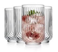 Glaver's Vintage Glassware Art Deco Glasse Ribbed Drinking Glasses U-Shape Arch Design Colored Cocktail Kitchen Tumblers Everyday Dinner Decorative Party (Clear S/4 17oz)
