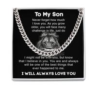 GLAVICY To My Son Lion Cuban Link Chain Necklace Stainless From Mom Dad with Message Card and Box Gift for Boys Gifts Necklaces Mother Jewelry on Birthday Greeting Adjustable Cord