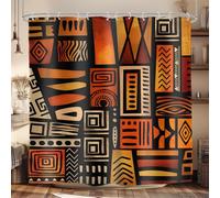 Glawry African Shower Curtain Abstract Ethnic Boho Tribal Historical African American Afro Geometric Vintage Bathroom Neutral 72Wx72L Inches Bath Accessories Art Home Decor Fabric 12 Pack Hook