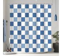 Glawry Ombre Blue Checkboard Grid Shower Curtain Retro Classical Checkered Minimalist Geometric Bathroom Modern Simple Groovy 72Wx72L Inches Bath Accessories Art Home Decor Fabric 12 Pack Hook