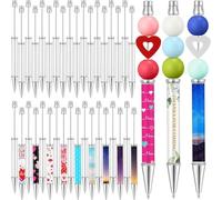 Glayent 36 Pieces Sublimation Ballpoint Pens with Beads, Metallic Black Ink Pens, DIY Ballpoint Pens with Heat Transfer, School Supplies, Durable