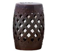 Glazed Ceramic Garden Stool - Double Coin Knot Design Outdoor Plant Stand Decorative Shoe Bench Versatile Sitting Stool & Side Table (Brown)