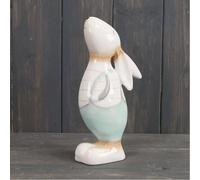 Glazed Hare Figurine 15cm Ceramic Standing Moon Gazing Rabbit In Dungarees Ornament