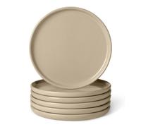 Amazon Basics Glazed Stoneware Appetizer Plates, 6-Piece Set, Microwave and Dishwasher-Safe, 17cm, Linen Gray