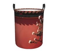 Glazed Tile Rose Snow Printed Circular Handle Single Layer Waterproof Portable Laundry Basket
