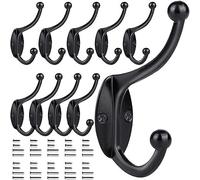 GlazieVault Black Coat Hooks for Wall - (Black Hooks Pack 10) Zinc Alloy Coat Hooks(10 Pack) - Heavy Duty Coat Hooks Wall Mounted - Premium Design Rust Free Door Hooks for Hanging