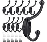 GlazieVault Black Coat Hooks for Wall - Zinc Alloy Coat Racks(10 Pack) - Heavy Duty Coat Hooks Wall Mounted - Premium Design Rust Free Door Hooks for Hanging (Black Hooks Pack 10)
