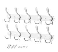 GlazieVault Coat Hooks for Wall - Stainless Steel Coat Racks (2 Pack) - Heavy Duty Coat Hook Wall Mounted - Premium Design Rust Free Coat Hanger for Clothes (White Tri)