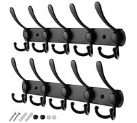 GlazieVault Coat Hooks for Wall - Stainless Steel Coat Racks (2 Pack) - Heavy Duty Coat Hook Wall Mounted - Premium Design Rust Free Coat Hanger for Clothes (Black Tri)