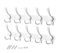 GlazieVault Coat Hooks for Wall - Stainless Steel Coat Racks (2 Pack) - Heavy Duty Coat Hook Wall Mounted - Premium Design Rust Free Coat Hanger for Clothes (White Tri Pack 2)