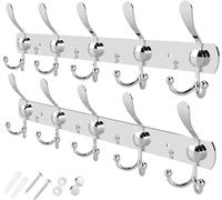 GlazieVault Coat Hooks for Wall - Stainless Steel Coat Racks (2 Pack) - Heavy Duty Coat Hook Wall Mounted - Premium Design Rust Free Coat Hanger for Clothes (Silver Tri Pack 2)