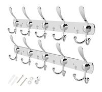 GlazieVault Coat Hooks for Wall - Stainless Steel Racks (2 Pack) - Heavy Duty Wall Mounted - Premium Design Rust Free Hanger Wall for Robe and Clothes