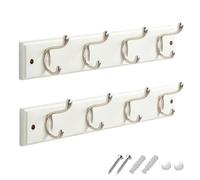 GlazieVault Coat Hooks Wall Mounted - MDF Board Nickel Hook Coat Rack(2 Pack) - Heavy Duty White -Coat Hooks for Wall Clothes Hooks and Wall Hooks