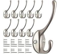 GlazieVault Satin Nickel Coat Hooks for Wall Pack 10 - Heavy Duty Coat Hooks Wall Mounted - Premium Design Wall Hooks Rust Free Door Hooks for Hanging