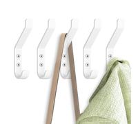 GlazieVault Satin Nickel Coat Hooks for Wall Pack 10 - Heavy Duty Coat Hooks Wall Mounted - Premium Design Wall Hooks Rust Free Door Hooks for Hanging (White Flat Hooks Pack 05)